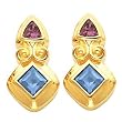 14K Yellow Gold London Blue Topaz and Rhodolite Garnet Earrings