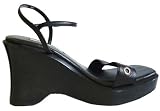 418SQgWVdNL. SL160  Black Womans Leather Upper Heel Wedge Sandals with Straps By Mia Size 8