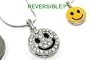 ICED 2 Sided Yellow & Clear Smiley Face Charm Necklace Silver Tone