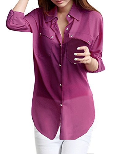 Allegra K Women Dolman Sleeve Side-Slit Chiffon Tunic Shirt
