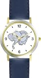 Baby African Elephant Cartoon African Animal - WATCHBUDDY&reg; DELUXE TWO-TONE THEME WATCH - Arabic Numbers - Blue Leather Strap-Women's Size-Small