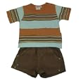 Bright Bots Baby Boy Cotton Brown Short and Stripe Tee Shirt Set size 12-18 months