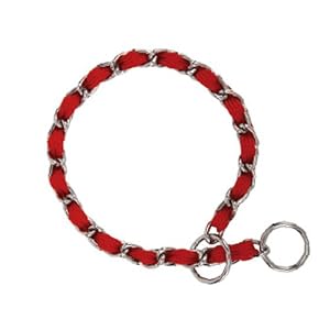 Guardian Gear Metal Fashion Choke Chain Choker Dog Collar with Red Nylon Webbing Red 2.5 MM 18