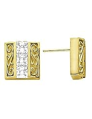 14K Yellow Gold Three-Stone Princess Cut Diamond Earrings - 2.40 Ct. -- LIFETIME WARRANTY
