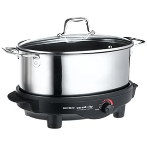 West Bend 84866 6-Quart Versatility Slow Cooker with Glass Cover, Stainless
