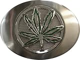 Mens Oval Marijuana Leaf Metal Belt Buckle