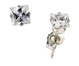 Sterling Silver 4 mm (0.40 Carat Size each) Square Princess Cut Cubic Zirconia Stud Earrings