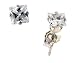 Sterling Silver 4 mm (0.40 Carat Size each) Square Princess Cut Cubic Zirconia Stud Earrings