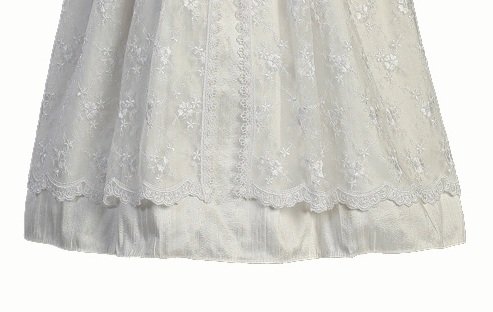 White Silk and Embroidered Tulle Christening Baptism Gown - S (3-6 Month)