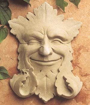 Hand Cast Stone Garden Smile, Grasshopper, Ladybug, Nature Plaque - Concrete Botanical Leaf Face Sculpture