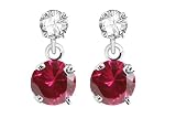 10k White Gold 2-Stone Created Ruby and Diamond Drop Dangle Earrings