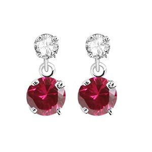10k White Gold 2-Stone Created Ruby and Diamond Drop Dangle Earrings (1 2... by Amazon.com Collection