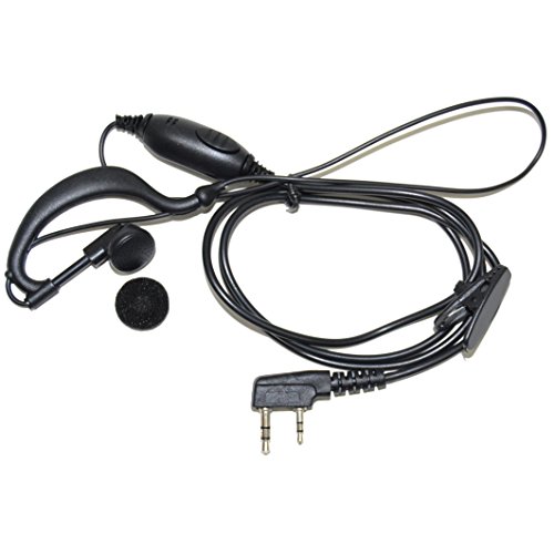 HQRP G Shape 2 Pin Earpiece Headset PTT Mic Compatible with Kenwood Pro-Talk, Pro-Power, Free-Talk, Protalk XLS, FreeTalk XLS Sun Meter