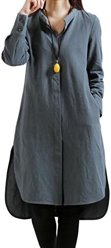 Azbro Women's Casual Loose Solid High-Low Shift Dress