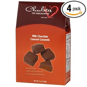 Chocolates on Broadway Milk Chocolate Covered Caramels, 5-Ounce Boxes (Pack of 4)