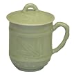 Celadon covered coffee / tea mugs - asian bamboo design, set of 2
