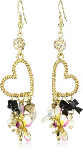 Betsey Johnson "Hawaii Luau" Heart and Flower Drop Earrings