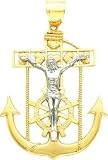 14K Two Tone Gold Mariners Cross Pendant Charm New
