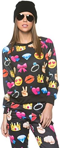 Emoji Fun Long Sleeve Sweater in Black (Plus Sizes Available)