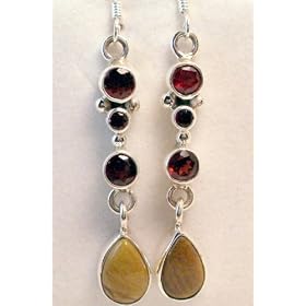 Earthtone Agate and Garnet Earrings by Kathy's Collection