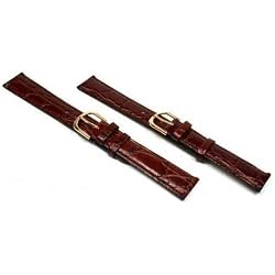 2 Brown Leather Watch Bands Croco Gold Buckles 18mm New