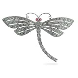 Eve's Addiction Diamond Cubic Zirconia Dragonfly Brooch in Sterling Silver