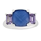 Platinum Plated Sterling Silver Blue Opaque Cubic Zirconia Cushion-Cut Center Stone and Emerald-Cut...