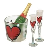 Kosta Boda Hearts Ice Bucket with Two Flutes