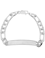 14k White Gold, Casting Figaro Link Kids Children Frame ID Bracelet 6mm Wide