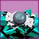 14K Black Cultured (Akoya) Pearl & Diamond Ring