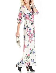 V-neck Elbow Length Sleeves Floral Print Vintage Chiffon/Polyester Maxi Dress 