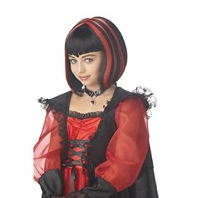 Black w/Red Vampire Girl Wig for Kids Halloween Costume