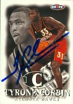 Tyrone Corbin Autographed/Hand Signed Basketball Card (Atlanta Hawks) 1998 Hoops #25