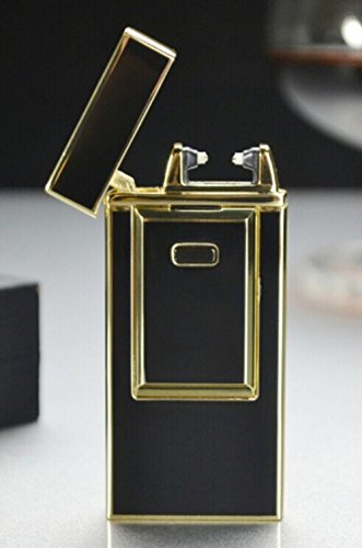 Windproof Flameless Electronic Pulse Arc Cigarette Lighter USB Charging Cigar Lighter Rechargeable No Gas Souvenir gentlemen Cigarette Lighter metal lighter novelty torch lighter-Black