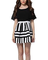 Scoop Neck Short Sleeves Sleeveless Summer Vertical Stripe Polyester  Dress