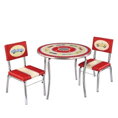3pc Kid's Table & Chairs Set Retro Racers Collection in Red Finish