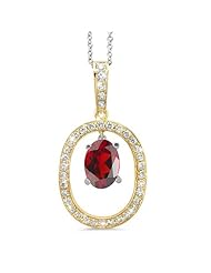 Large Duo Oval Diamond Pendant In 18K Yellow Gold With A 1.00 ct. Genuine Garnet Center Stone.