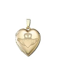 14K Yellow Gold "Sweetheart" Celtic Claddagh Locket 3/4 inch x 3/4 inch in Solid 14K Yellow Gold