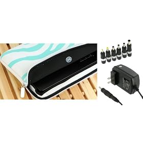PCMS 2n1 Combo - Samsung NC10-14GB 10.2-Inch Netbook Neoprene Sleeve Case with AC Adapter Wall Charger - Zebra Turquoise / White