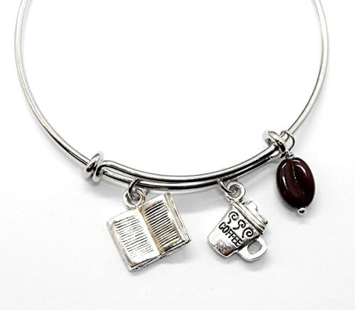 Coffee Lover's Reading Themed Book Bangle Bracelet