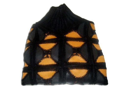 Extra 50% Off Hand Embroidered Poncho with Lots of Colorful Leather LEP_RT_BLACK_002