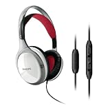 Philips - SHH9560/10 - Casque à arceau avec Microphone - Télécommande intégrée - Blanc et Rouge