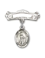 Sterling Silver Baby Badge with St. Petronille Charm and Arched Polished Badge Pin