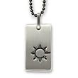 Stainless Steel Laser Carved Tribal Sun Dog Tag on 24 inch Black Ball Chain