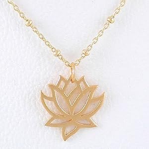 Lotus Flower Open Cut-Out Design Pendant in Gold Vermeil on a 16" Gold Filled Saturn Chain, #8300