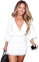 Sexy V-neck Polyester/Spandex 3/4 Sleeves Cocktail Above the Knee Club Dress/Party Dress/Mini Dress 