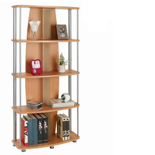 Büroregal Bücherregal Aktenregal KENT buche silber glas / 4 Fächer 156cm Höhe / praktische, formschöne Glas-Trennwand mittig / sehr leichte Montage / bodenfreundliche Regalfüße / stabile Rahmenkonstruktion alufarbig