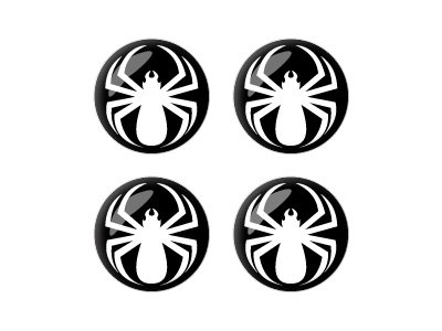  Spider White - Spiderman - Wheel Center Cap 3D Domed Set of 4 Stickers Badges