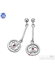 Sterling Silver Round Thistle Amethyst Earrings 35m (CATH028AME)