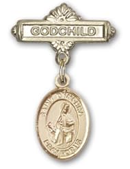 14kt Gold Baby Badge with St. Dymphna Charm and Godchild Badge Pin